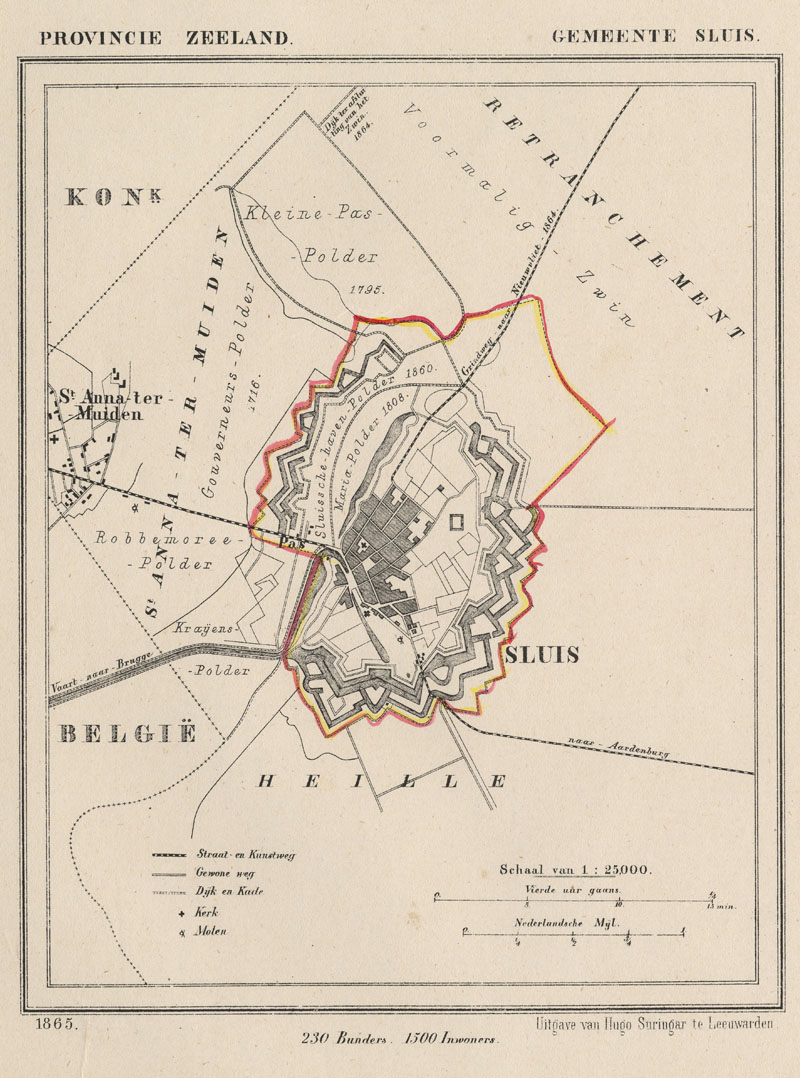 Gemeente Sluis, an antique map communityplan of Zeeland by J Kuyper ...