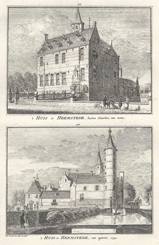 view ´t Huis te Heemstede, buiten Haarlem, van voren; van agteren, 1752 by H. Spilman