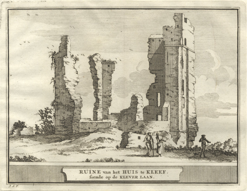 Ruine van het Huis te Kleef, siende op de Klever Laan by J. Schijnvoet, naar R. Roghman
