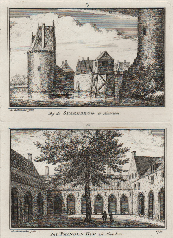 view By de Sparebrug te Haarlem; In ´t Prinsen-Hof tot Haarlem,  1720. by A. Rademaker
