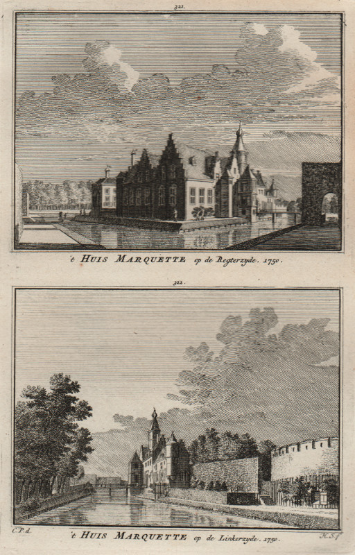 view ´t Huis Marquette op de Regterzyde, 1750. ´t Huis Marquette op de Linkerzyde, 1750. by H. Spilman, C. Pronk