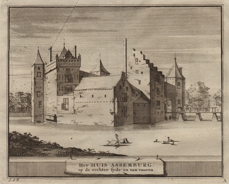 Het Huis Assemburg, op de rechter sijde en van vooren by J. Schijnvoet, naar R. Roghman