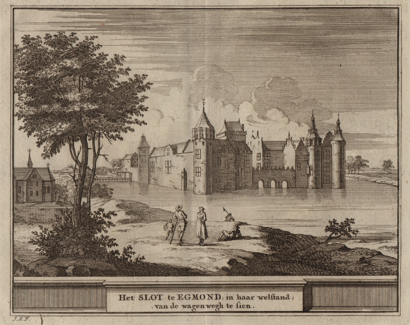 het Slot te Egmond in haar welstand, van de wagenwegh te sien by J. Schijnvoet, naar R. Roghman