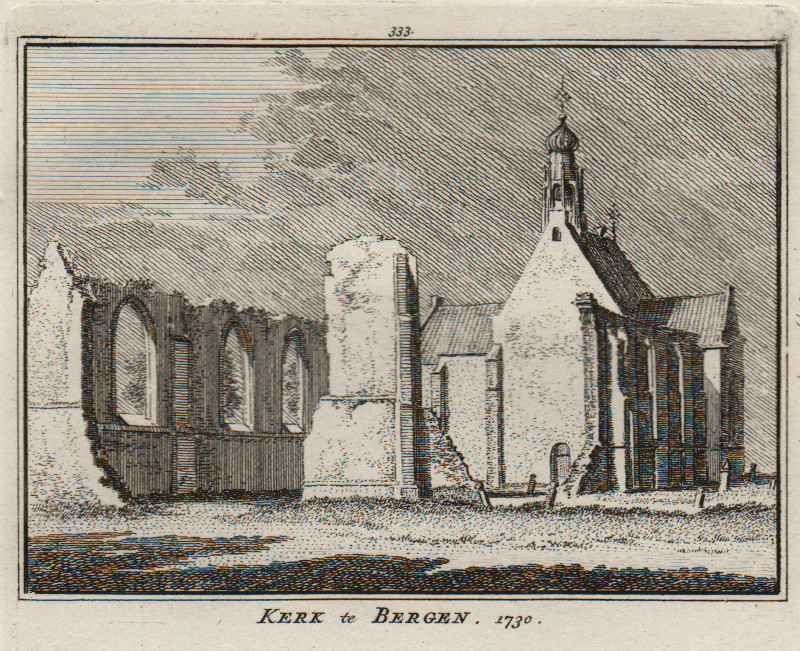 Kerk te Bergen, 1730 by H. Spilman
