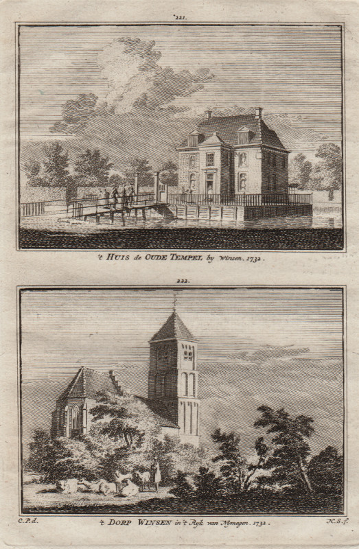 view ´T Huis de oude Tempel, by Winsen; ´t Dorp Winsen in ´t Ryk can Nymegen, 1732 by H. Spilman, C. Pronk