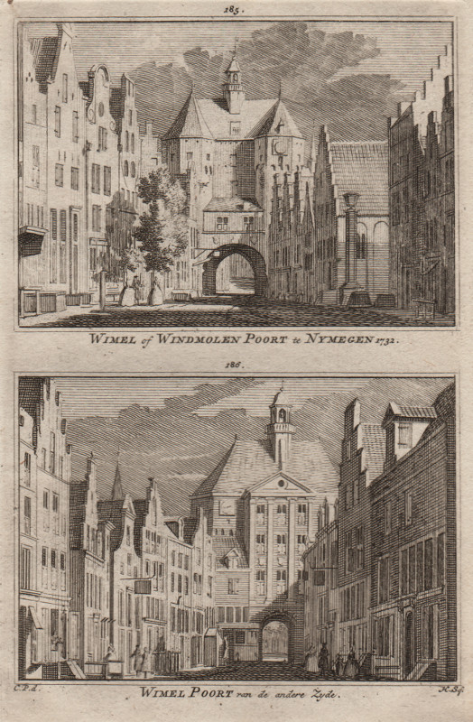 view Wimel of Windmolen Poort te Nymegen 1732; Wimel Poort van de andere Zyde by H. Spilman, C. Pronk