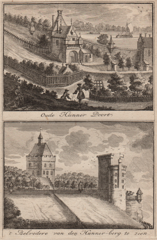 view Oude Hunner Poort; ´t Belvedere van den Hunner-Berg te zien by J. Ruyter, C. Pronk
