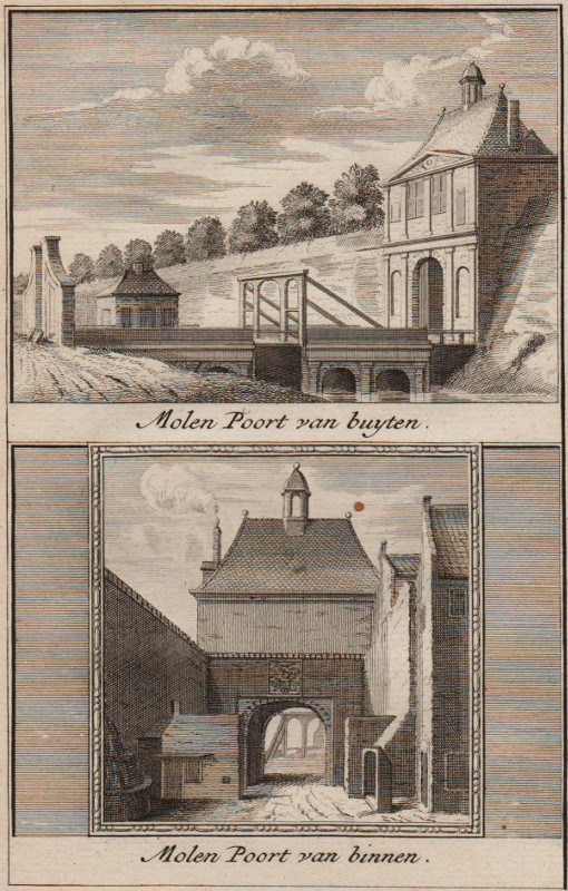view Molen Poort van buyten; Molen Poort van binnen by J. Ruyter, C. Pronk