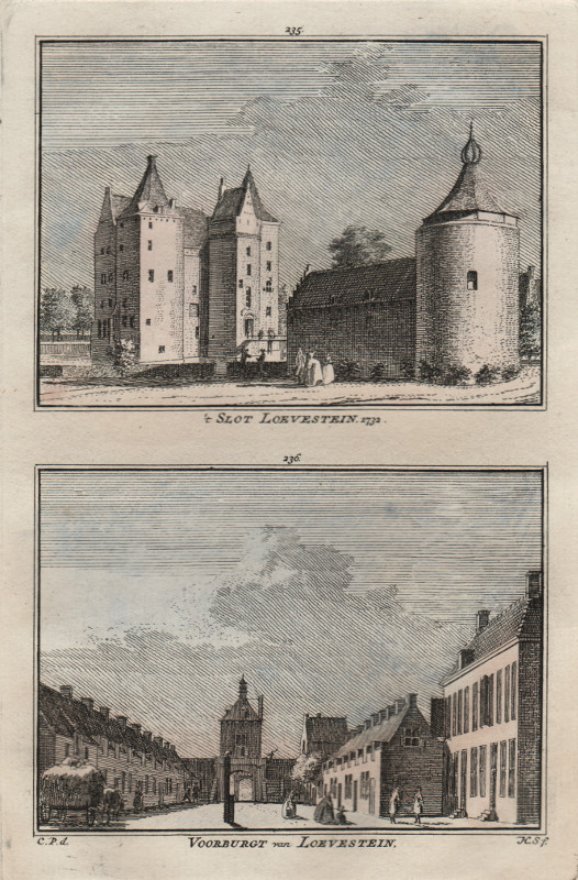 view ´t Slot Loevestein, 1732; Voorburgt van Loevestein by H. Spilman, C. Pronk