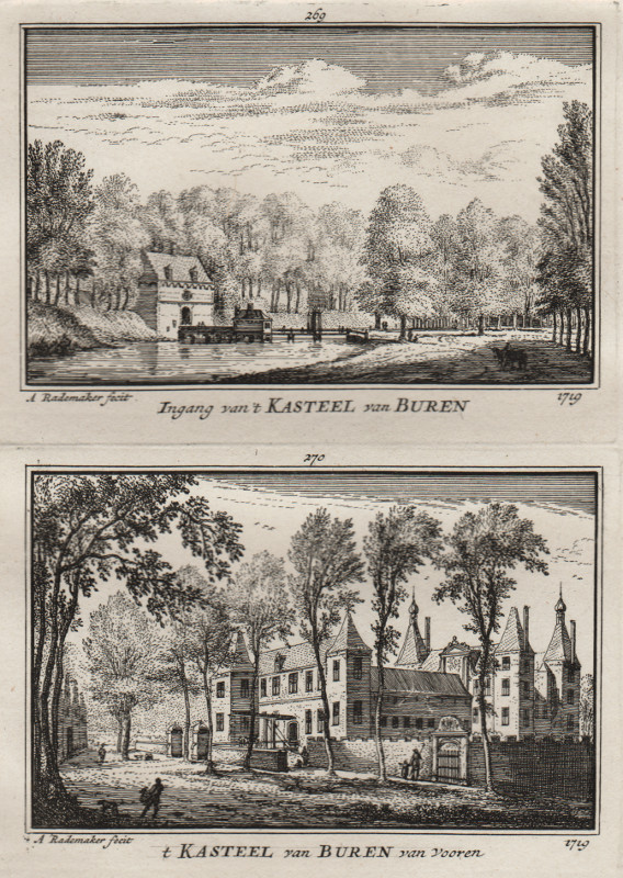 view Ingang van ´t Kasteel van Buren; ´t Kasteel van Buren van vooren 1719 by A. Rademaker