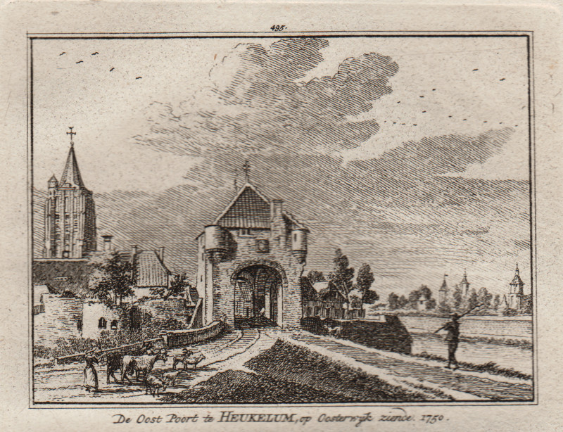 De Oost Poort te Heukelum, op Oosterwyk ziende. 1750 by H. Spilman, J. de Beijer