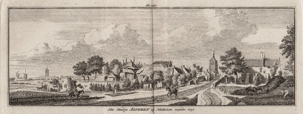 Het Steedje Asperen op Heukelum ziende. 1750 by H. Spilman, J. de Beijer