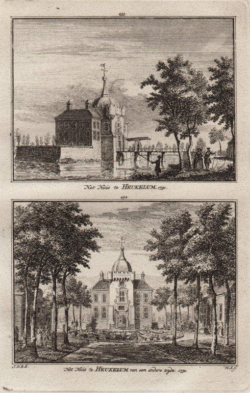 view Het Huis te Heukelum; Het Huis te Heukelum van een andere zyde, 1750 by H. Spilman, J. de Beijer