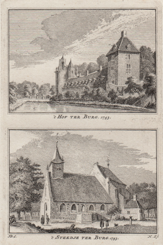 view ´t Hof Ter Burg; ´t Steedje Ter Burg 1743 by H. Spilman, J. de Beijer