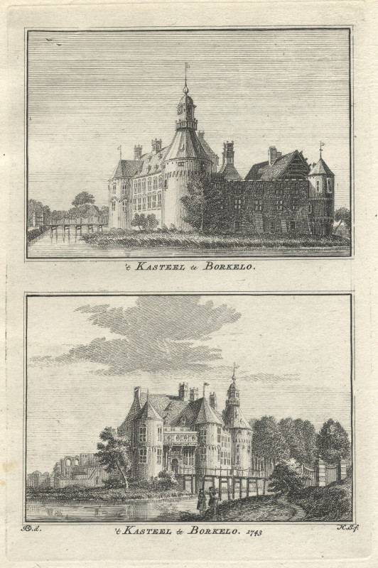 view ´t Kasteel te Borkelo; ´t Kasteel te Borkelo. 1743 by H. Spilman, J. de Beijer