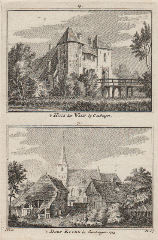 view ´t Huis het Wilt by Gendringen; ´t Dorp Etten by Gendringen 1743 by H. Spilman, J. de Beijer