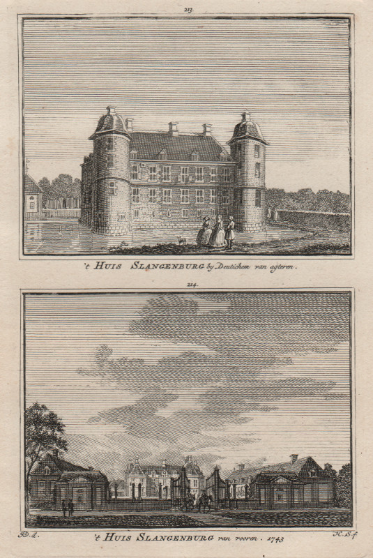 view ´t Huis Slangenburg by Deutichem van agteren, ´t Huis Slangenburg van vooren, 1743 by H. Spilman, J. de Beijer