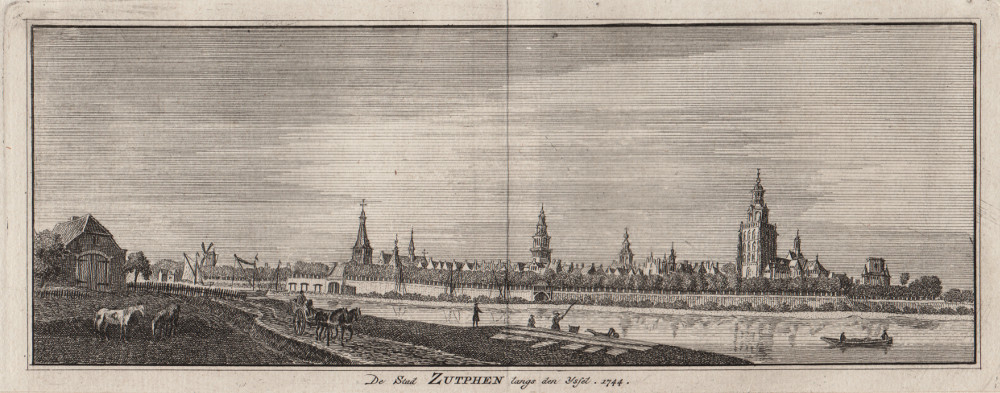 De Stad Zutphen langs den Yssel 1744 by H. Spilman, J. de Beijer