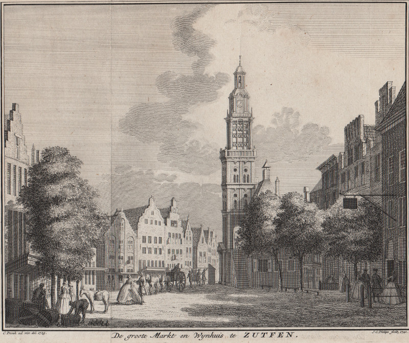 De groote Markt en Wynhuis te Zutfen by C. Pronk, J.C. Philips