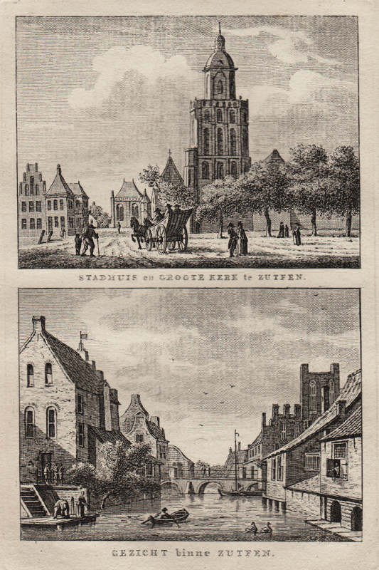view Stadhuis en Groote Kerk te Zutfen; Gezicht binne Zutfen by C.F. Bendorp, J. Bulthuis
