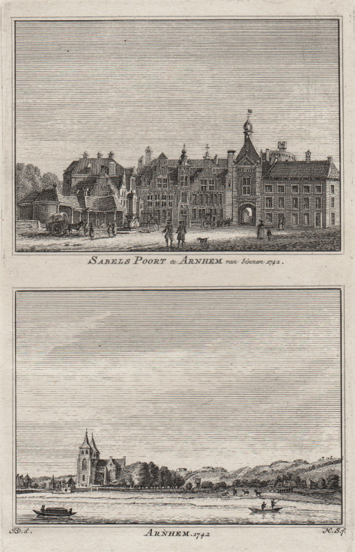 view Sabels Poort te Arnhem van binnen; Arnhem 1742 by H. Spilman, J. de Beijer