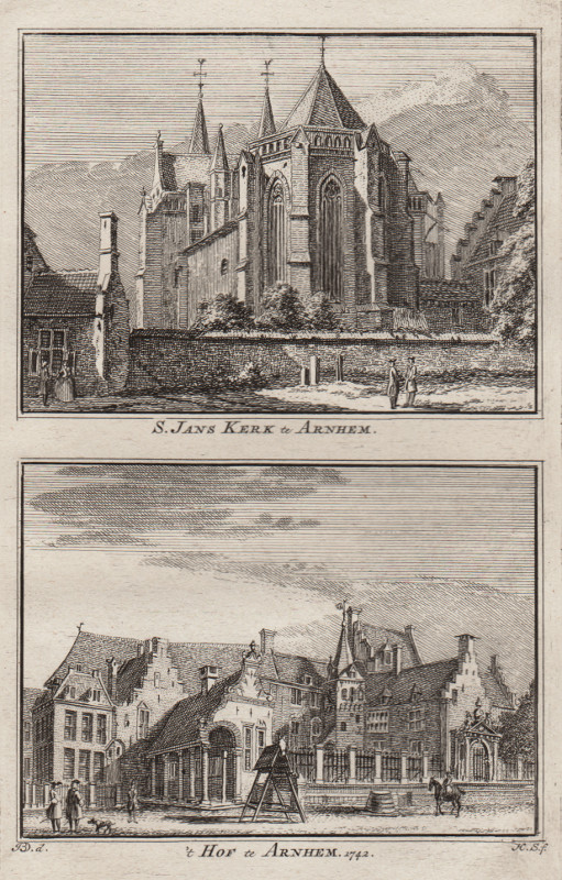 view S. Jans Kerk te Arnhem; ´t Hof te Arnhem 1742 by H. Spilman, J. de Beijer