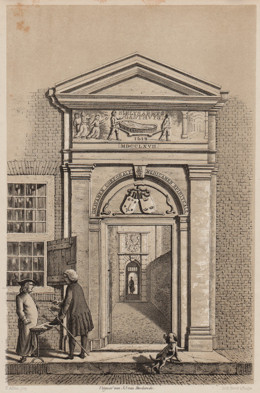 view De Poort van het oude St. Elisabethsgasthuis by F. Allan, Emrik en Binger