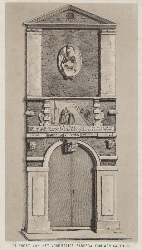 view De poort van het voormalige Barbera - Vrouwen - Gasthuis by F. Allan, Emrik en Binger