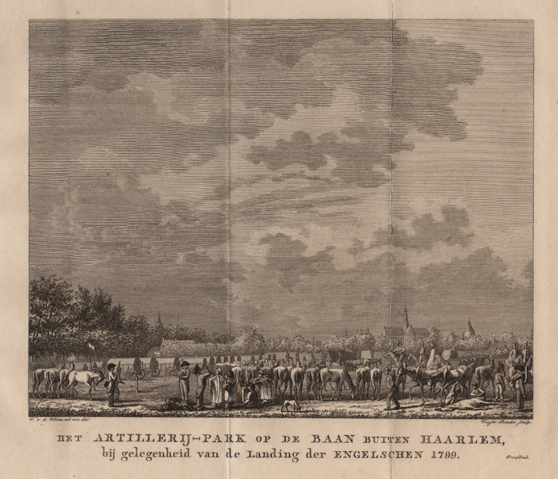 Het Artillerij-Park op de Baan buiten Haarlem, bij gelegenheid van de Landing der Engelschen 1799 by V. v.d. Vinne, J.P. Visser Bender