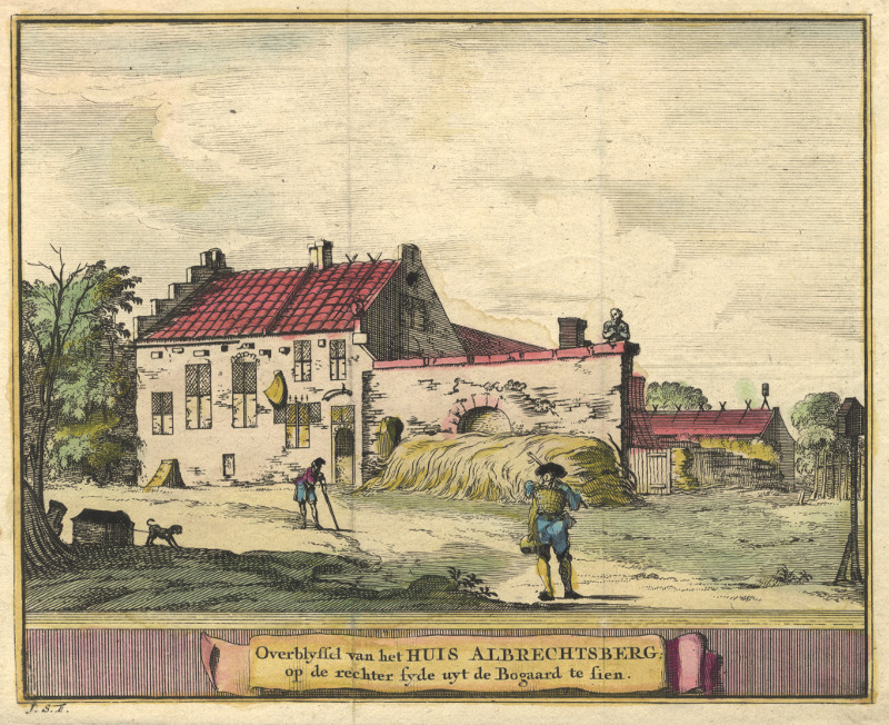 Overblyfsel van het Huis Albrechtsberg; op de rechter syde uyt de Bogaard te sien by J. Schijnvoet, naar R. Roghman