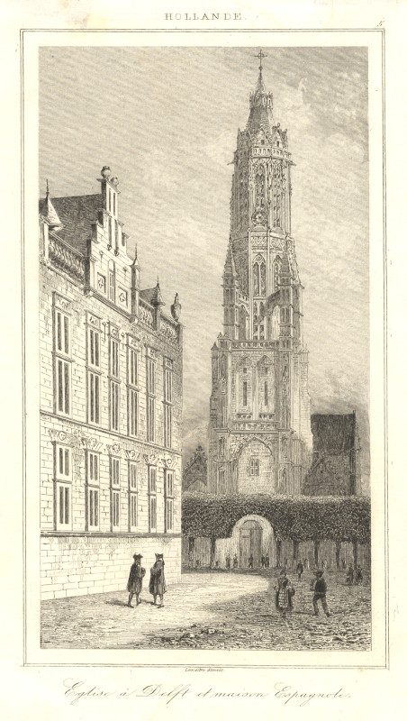 view Eglise a Delft et maison Espagnole by A.F. Lemaitre