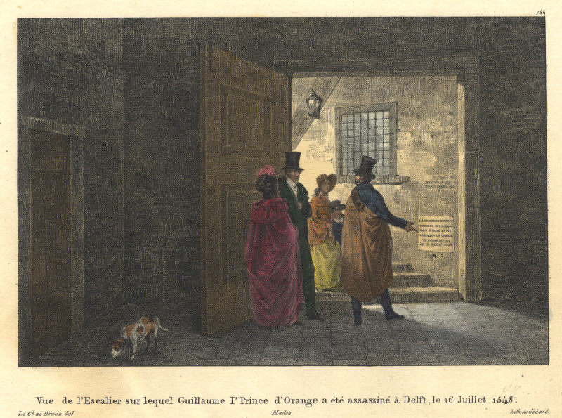 Vue de l´Escalier sur lequel Guillaume Ir Prince d´Orange a ete assassine a Delft by J.B. Madou, naar O. Howen