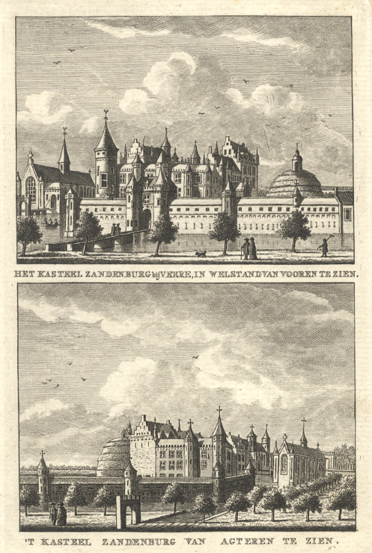 view Het Kasteel Zandenburg bij Veere, in welstand van vooren te zien; van agteren te zien. by C.F. Bendorp, J. Bulthuis