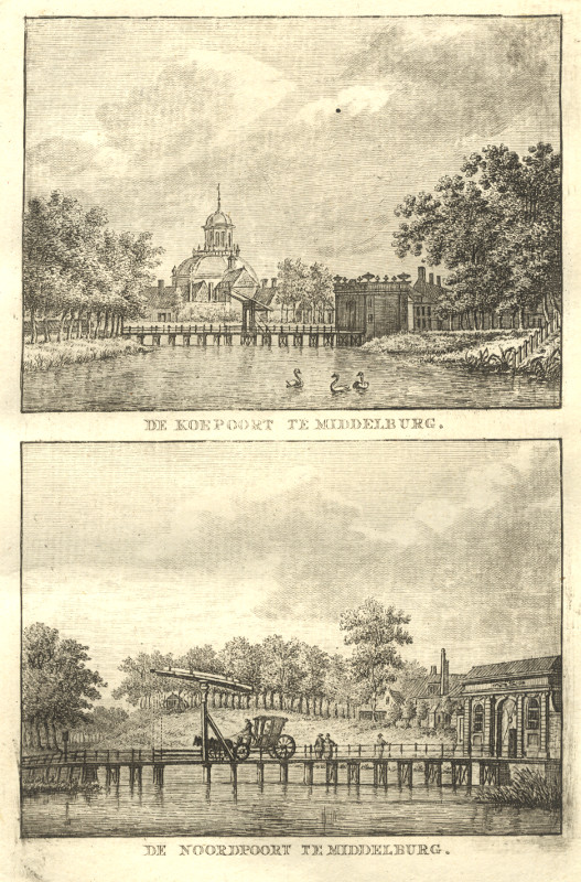 view De Koepoort te Middelburg; De Noordpoort te Middelburg by C.F. Bendorp, J. Bulthuis