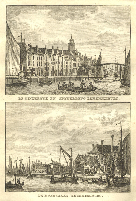 view De Kinderdyk en Spykerbrug te Middelburg; De Dwarskaay te Middelburg by C.F. Bendorp, J. Bulthuis