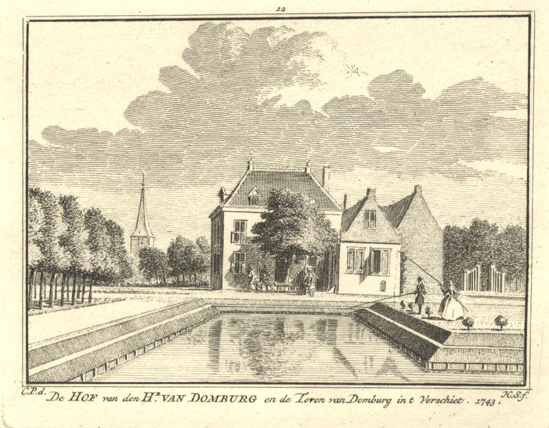 De Hof van den Hr. van Domburg en de Toren van Domburg in t Verschiet by H. Spilman, C. Pronk
