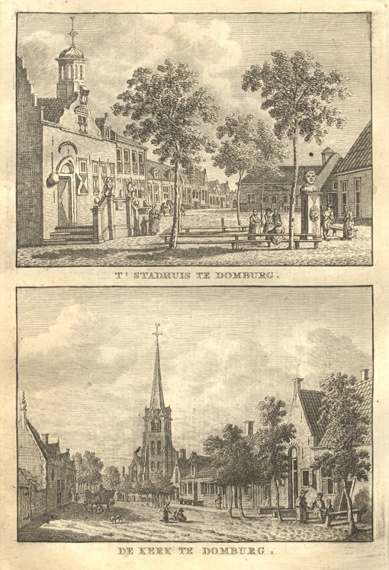 view T´Stadhuis te Domburg; De Kerk te Domburg by C.F. Bendorp, J. Bulthuis