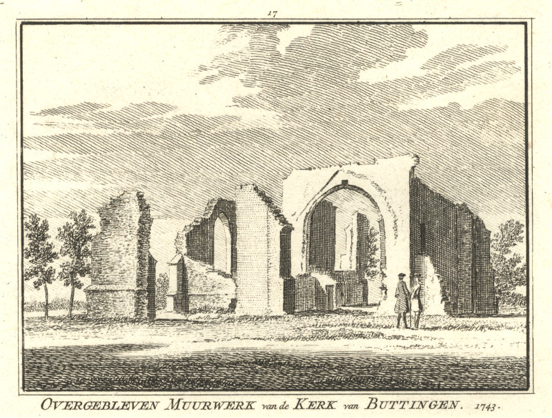 Overgebleven muurwerk van de kerk van Buttingen. 1743 by H. Spilman, C. Pronk