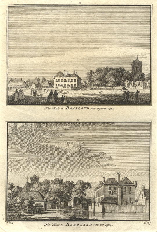 view Het Huis te Baarland van agteren; Het Huis te Baarland van ter zyde. 1745 by H. Spilman, C. Pronk
