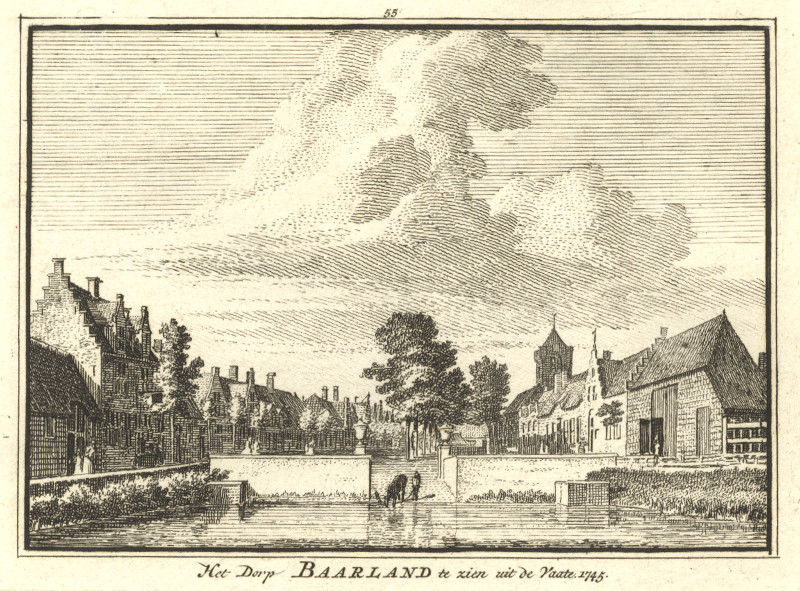 Het Dorp Baarland te zien uit de Vaate; 1745 by H. Spilman, C. Pronk