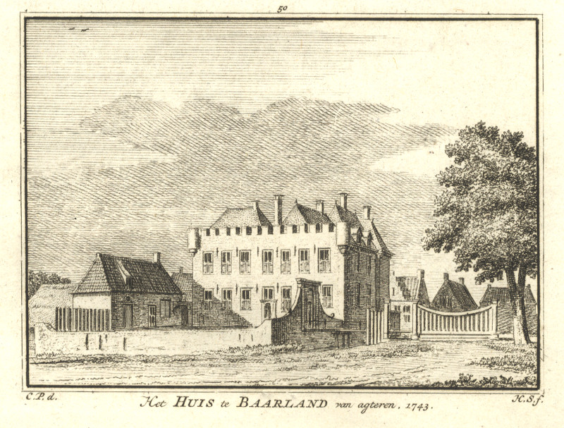 Het Huis te Baarland van agteren 1743 by H. Spilman, C. Pronk