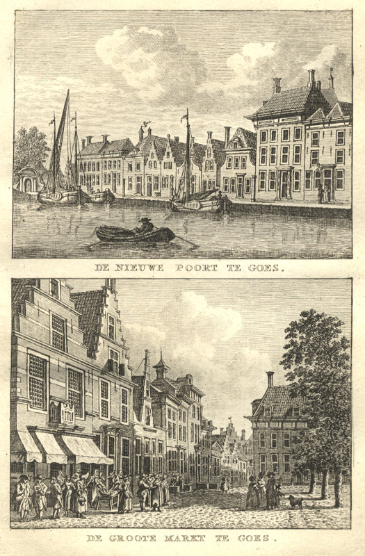 view De Nieuwe Poort te Goes; De Groote Markt te Goes by C.F. Bendorp, J. Bulthuis