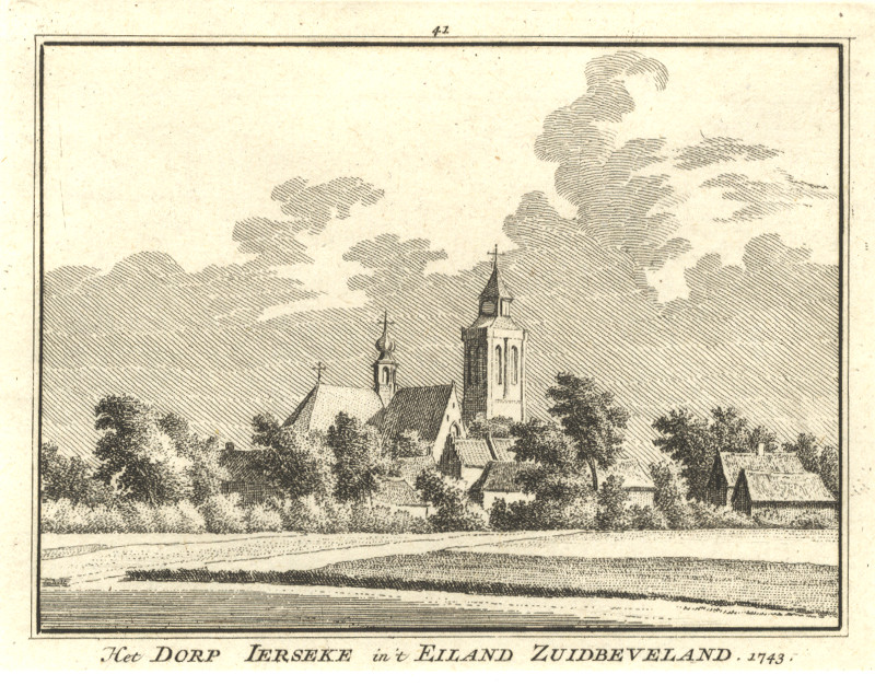 Het Dorp Ierseke in  Eiland Zuidbeveland 1743 by H. Spilman, C. Pronk