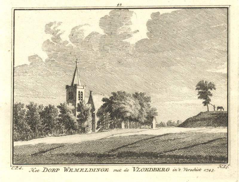 Het Dorp Wemeldinge met de Vloedberg in ´t Verschiet 1743 by H. Spilman, C. Pronk