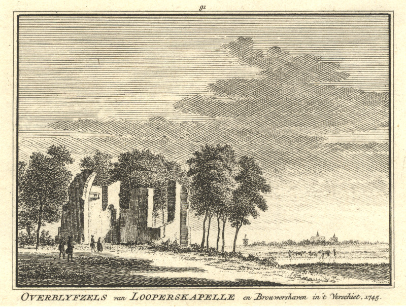 Overblyfsels van Looperskapelle en Brouwershaven in ´t Verschiet. 1745 by H. Spilman, C. Pronk