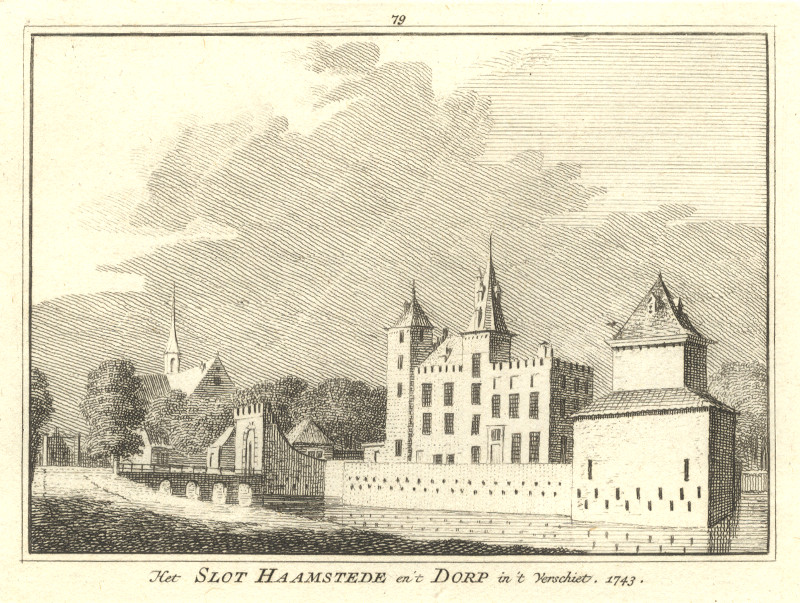 Het Slot Haamstede en ´t Dorp in ´t Verschiet. 1743 by H. Spilman, C. Pronk