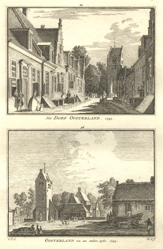 view Het Dorp Oosterland; Oosterland van een ander zyde. 1745 by H. Spilman, C. Pronk