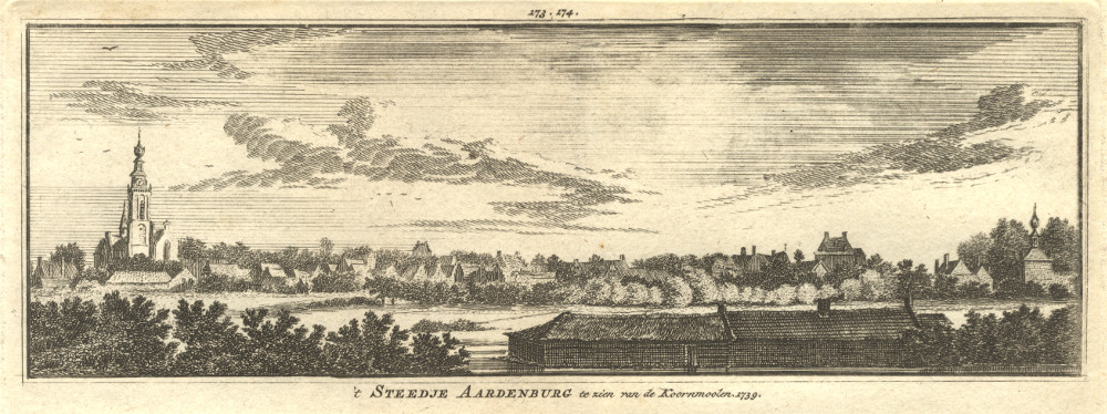 ´t Steedje Aardenburg te zien van de Koornmoolen. 1739 by H. Spilman, A. de Haen
