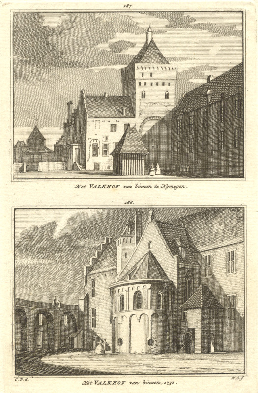 view Het Valkhof van binnen te Nijmegen; Het Valkhof van binnen, 1732 by H. Spilman, C. Pronk