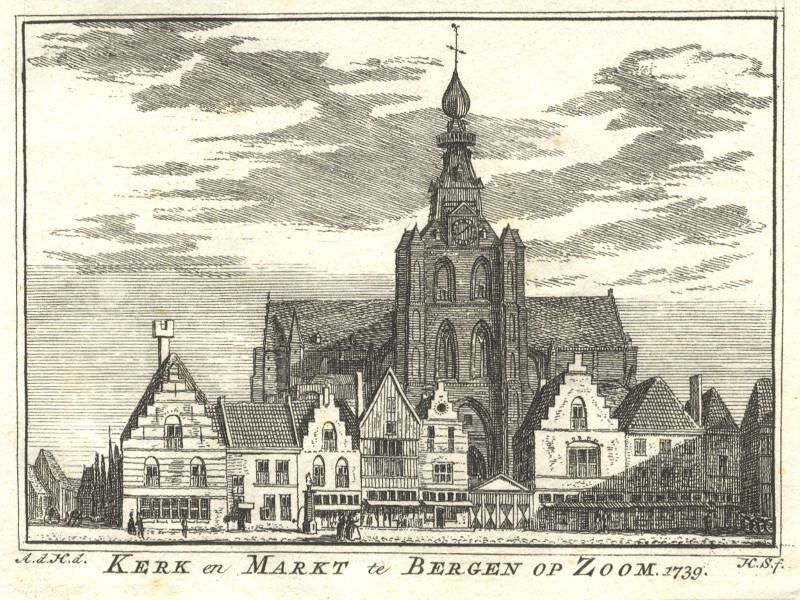 Kerk en Markt te Bergen op Zoom, 1739 by H. Spilman, A. de Haen